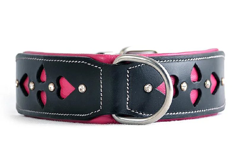 dog ear cleaning solution-Hand Made Leather Dog Collar - Queen of Hearts (Wide Fit)