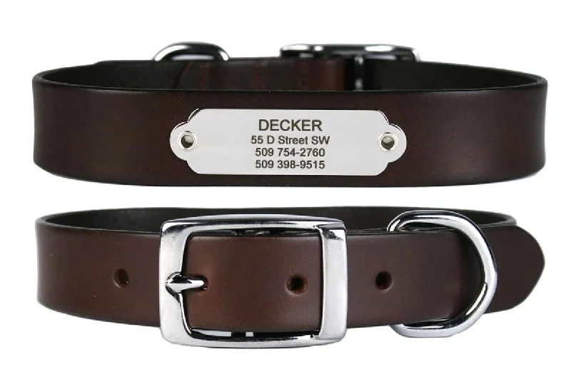 pet monitoring camera-Leather Dog Collar with Stainless Steel Rivet-On Nameplate