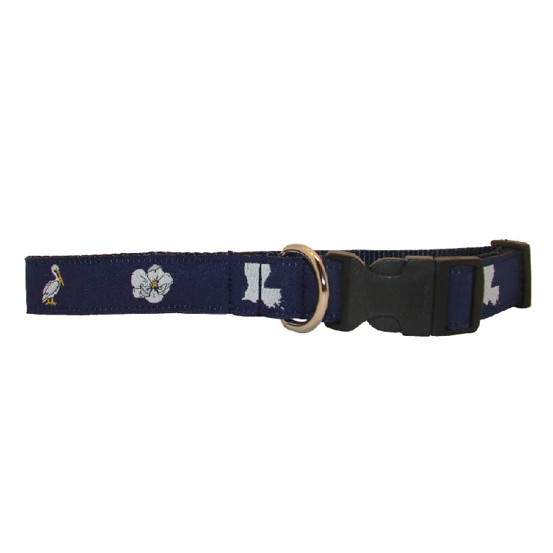 indestructible puppy chew toy-Midnight Navy Louisiana Dog Collar