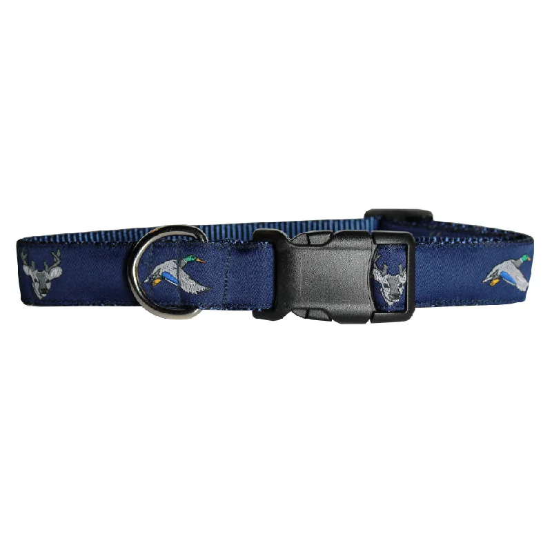 chew-proof puppy leash-Midnight Navy Ducks and Bucks Dog Collar