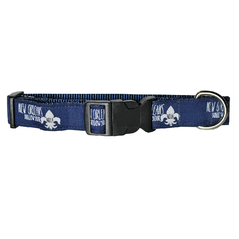 spill-proof pet travel bowl-Midnight Navy Follow Your NOLA Dog Collar