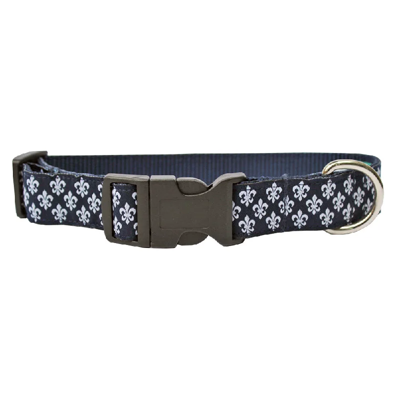 bird cage accessories-Midnight Navy Mini Fleur de Lis Dog Collar