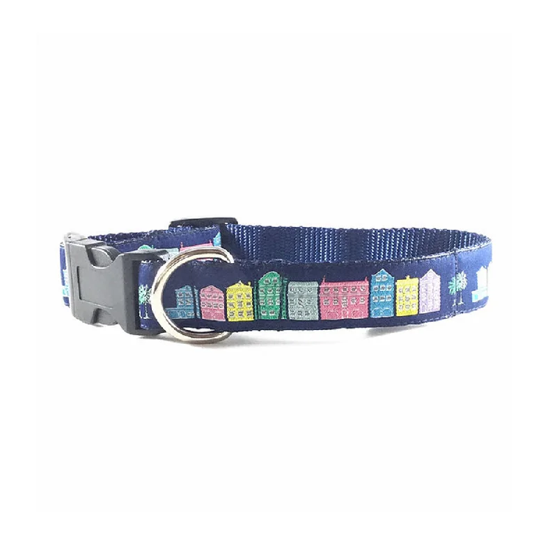 designer dog collar-Midnight Navy Rainbow Row Dog Collar