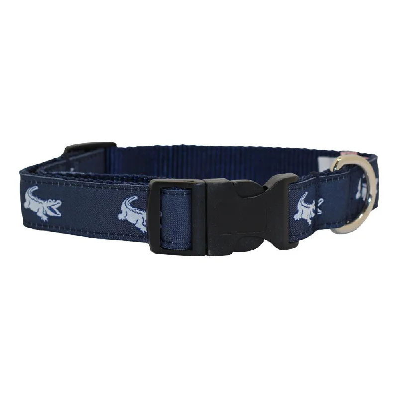 travel water bottle for dogs-NOLA Navy NOLAgator Dog Collar