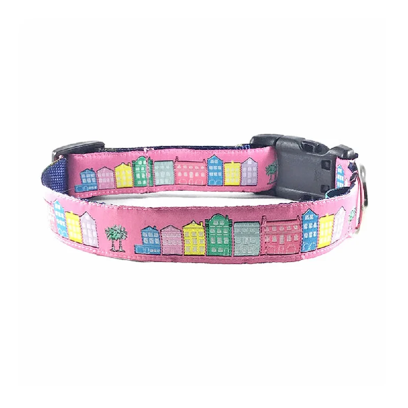 vet-approved dog chew-Panama Pink Rainbow Row Dog Collar