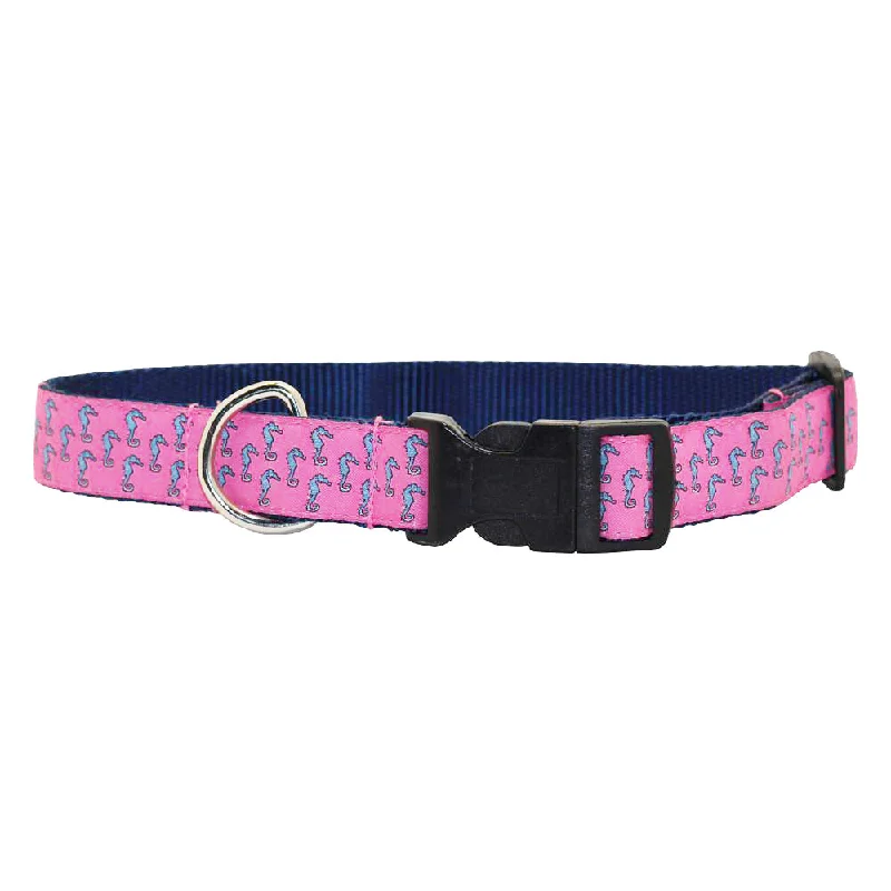 waterproof pet couch cover-Panama Pink Seahorse Dog Collar