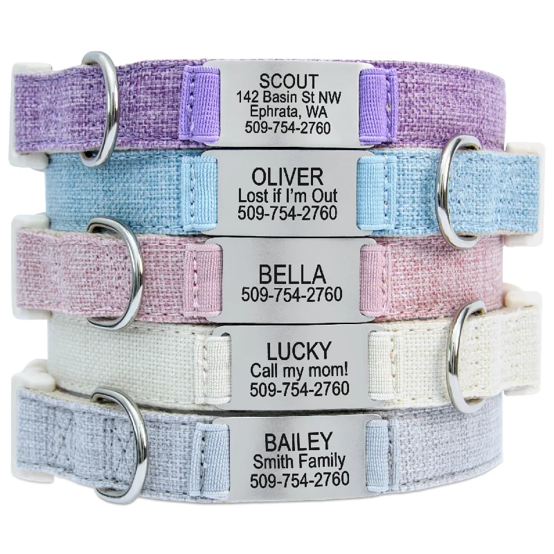 parrot chew toys-Personalized Cotton Hemp Dog Collar with Custom Engraved Nameplate