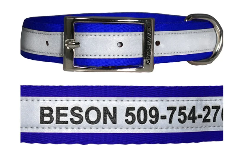 heavy-duty dog leash-Personalized Engraved Reflective Dog Collar with Metal Buckle