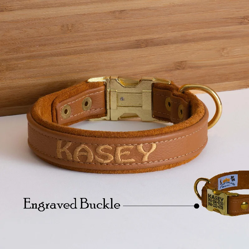 dog-friendly sunscreen-Custom Leather Dog Collar w/ side release quick snap buckle with Suede Lining One Inch width