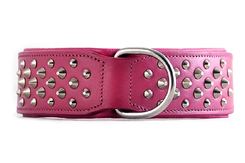 indestructible dog toy-Hand Made Leather Dog Collar - RuffNeck Pink & Chrome (Wide Fit)