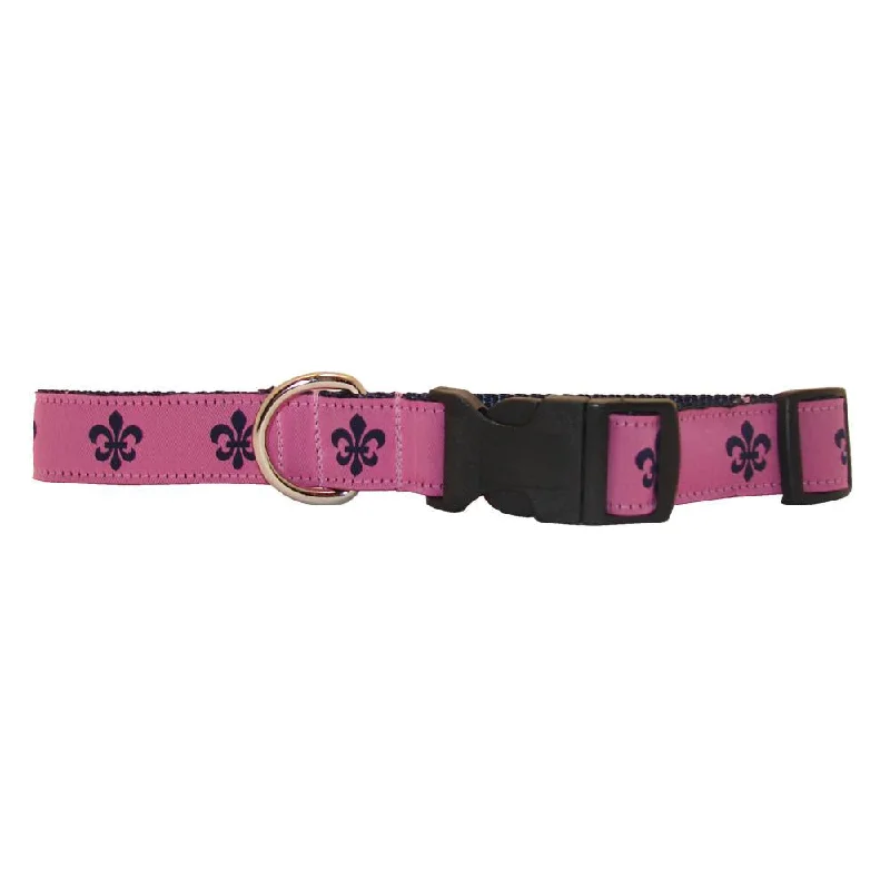 non-slip pet socks-Pink & Navy Fleur de Lis Dog Collar