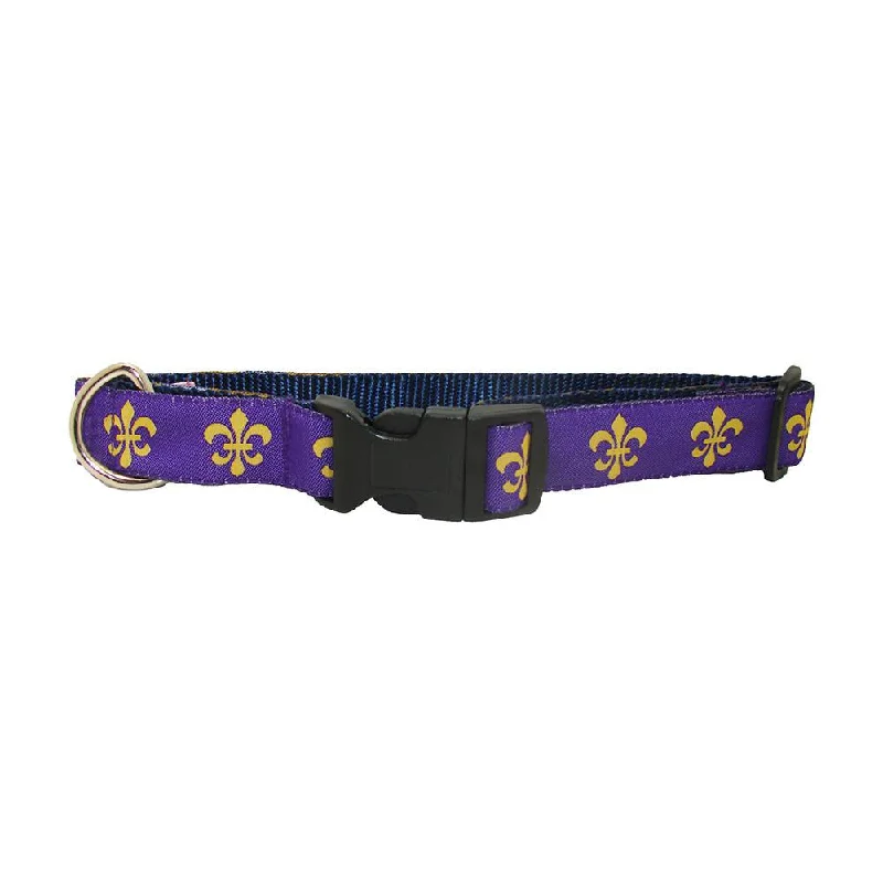 squirrel-proof bird feeder-Purple & Gold Fleur de Lis Dog Collar