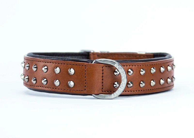 flea and tick prevention-Hand Made Leather Dog Collar- RuffNeck Brown & Chrome (Regular Fit)