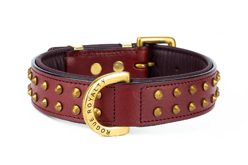 dog-friendly sunscreen-Hand Made Leather Dog Collar- RuffNeck Cherry & Brass (Regular Fit)