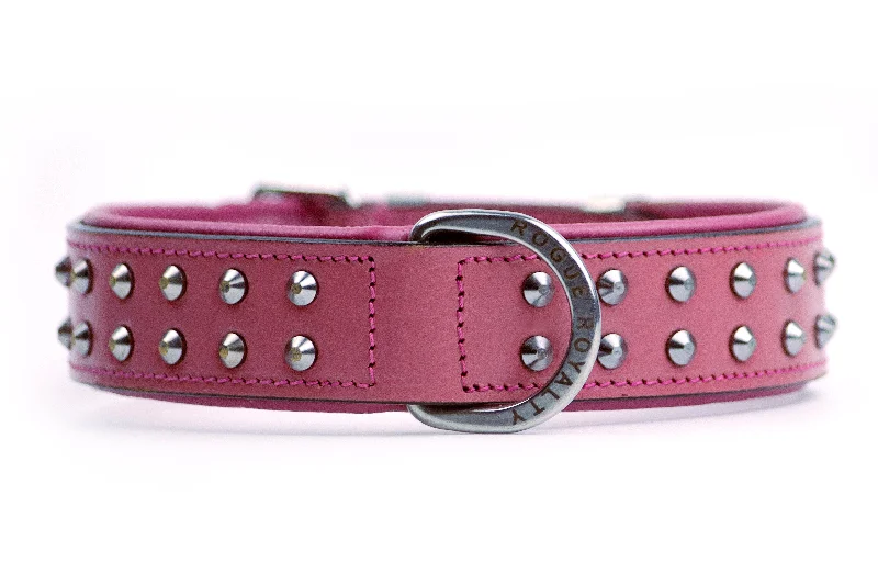 fish tank gravel vacuum-Hand Made Leather Dog Collar- RuffNeck Pink & Chrome (Regular Fit)