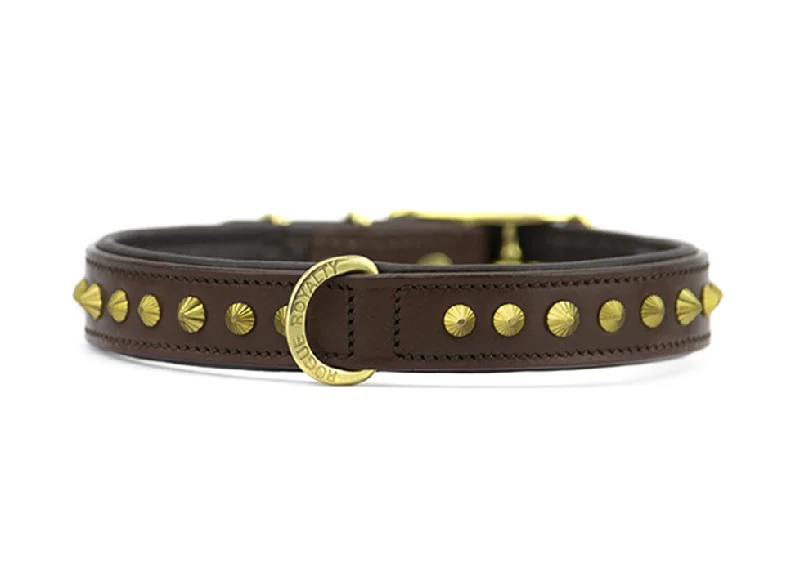 LED-lit dog collar-Hand Made Leather Dog Collar - Ruthless Brown & Brass (Slim Fit)