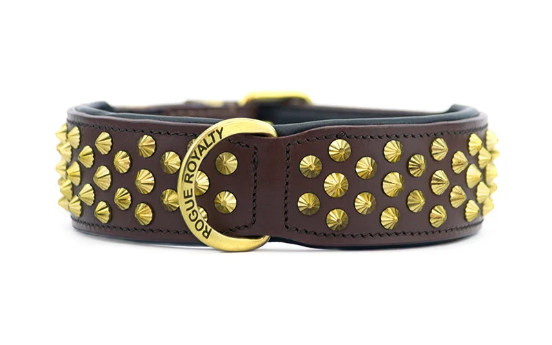 hamster maze habitat-Hand Made Leather Dog Collar - Ruthless Brown & Brass (Wide Fit)