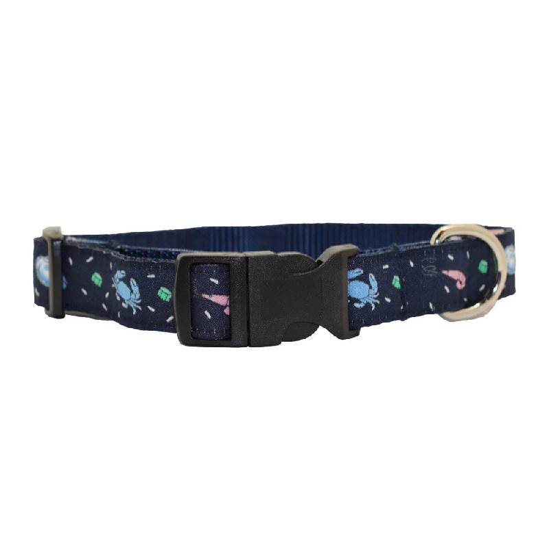 automatic ball launcher for dogs-Midnight Navy Seafood Gumbo Dog Collar