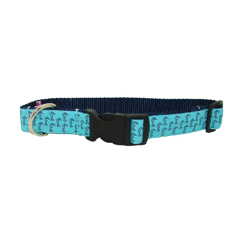 ultra-durable chew toy-Caribbean Blue Seahorse Dog Collar