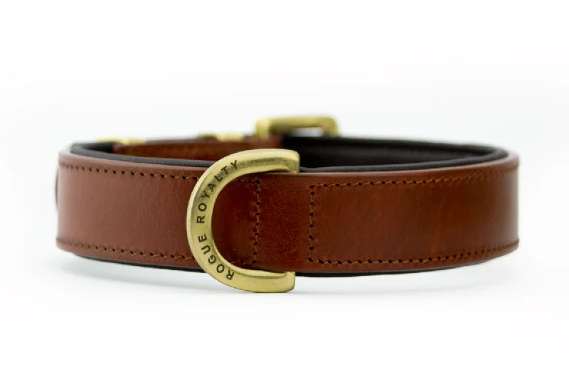 small animal playpen-Leather Dog Collar- Classic Brown & Brass (Regular Fit)