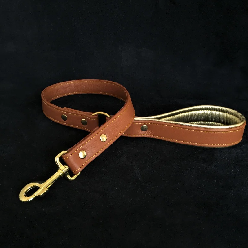 chew-proof puppy leash-Soft leather brass plated leash