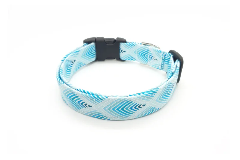 portable dog playpen-Teal Blue Feathers Dog Collar