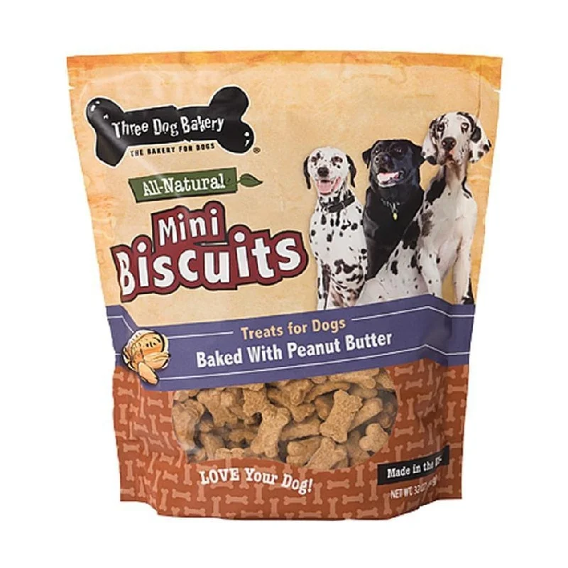 glow-in-the-dark dog collar-Three Dog Bakery Mini Biscuits Treats For Dogs (Peanut Butter)