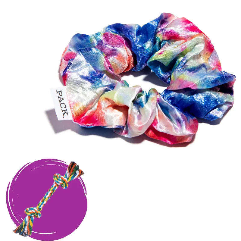 travel-friendly pet grooming kit-Tie Dye Satin Scrunchie + Rope Toy - Free Product