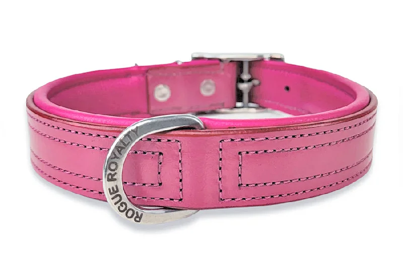 reflective pet harness-Hand Made Leather Dog Collar - Tuscan Pink (Slim Fit)