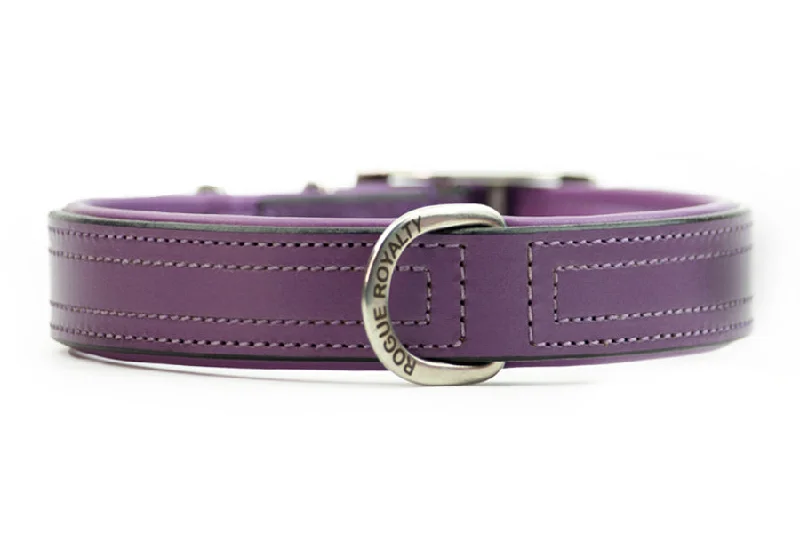 chew-resistant dog bed-Hand Made Leather Dog Collar - Tuscan Purple (Slim Fit)