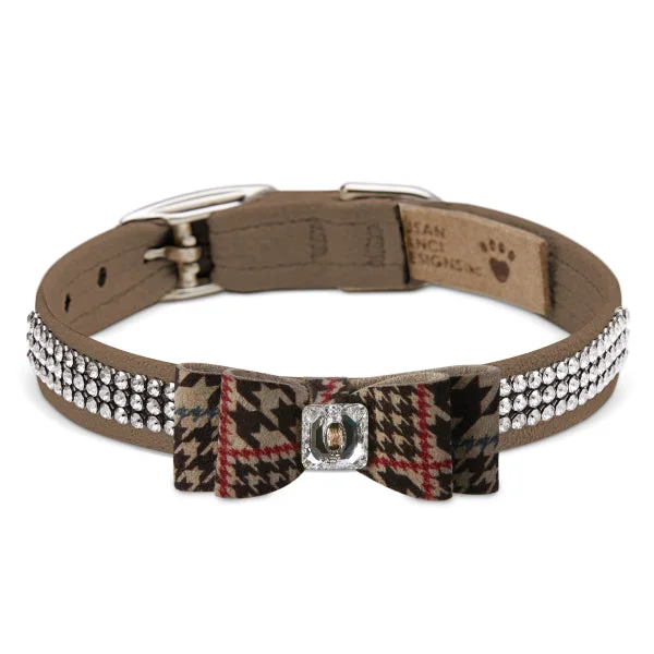 Chocolate Glen Houndstooth Big Bow 3 Row Giltmore Collar